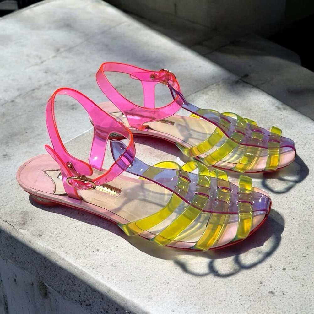 Sophia Webster Designer Neon Pink and Yellow Jelly Sandals
